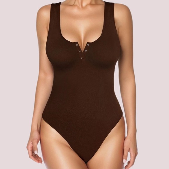 Popilush Tops - NWT Popilush Brown Henley Shapewear Tank Top Bodysuit - XL/XXL
